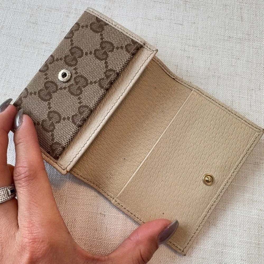 Gucci‎  GG Canvas Leather Card Case Beige, Brown